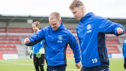 Estonia football players training for their upcoming match against the Czech Republic.