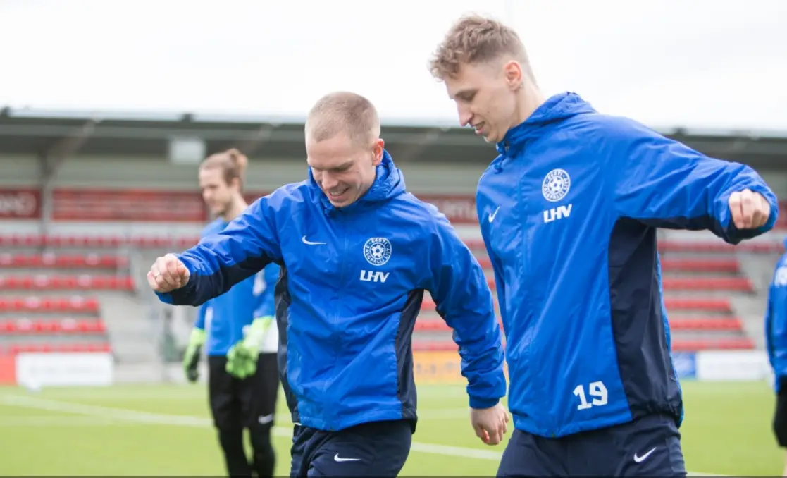 Estonia football players training for their upcoming match against the Czech Republic.